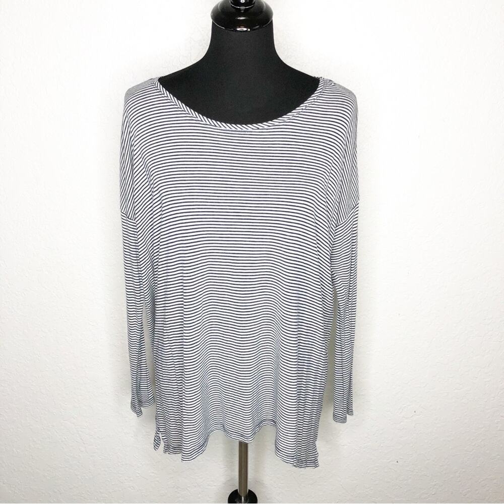 Fat Face navy white striped long sleeve knit top size Small
